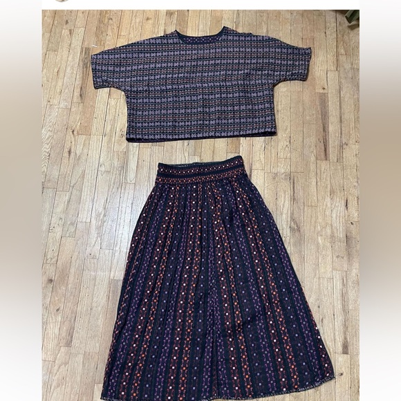 Ace & jig set calico Mardi Gras rara midi skirt and shirt small medium reverse! - Picture 6 of 11